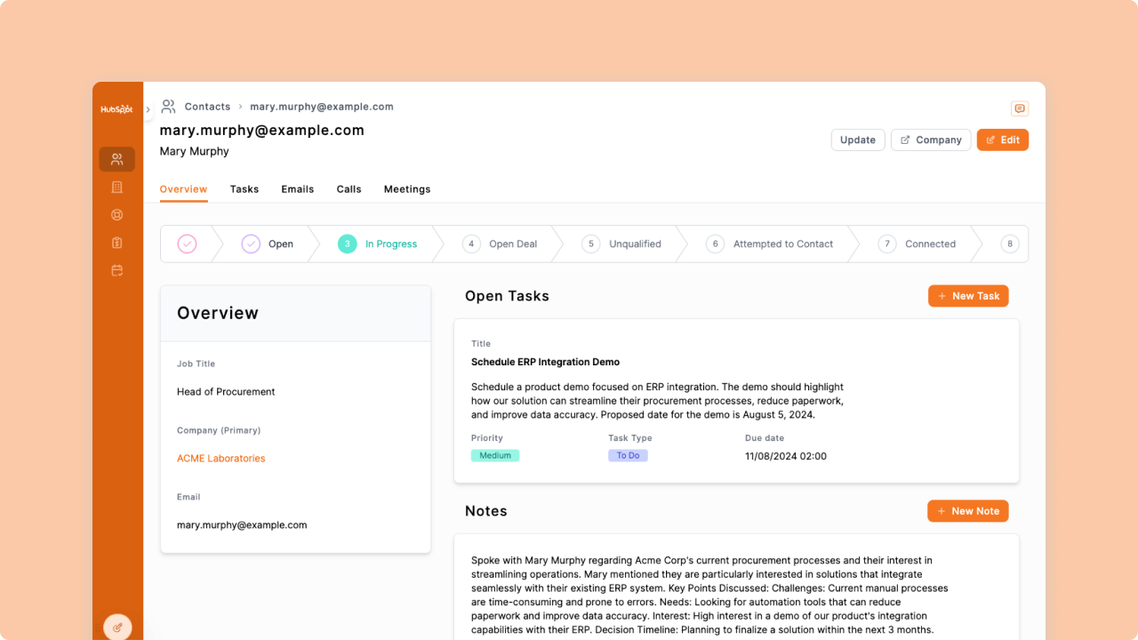 Example of an Interface you can build powered by HubSpot data
